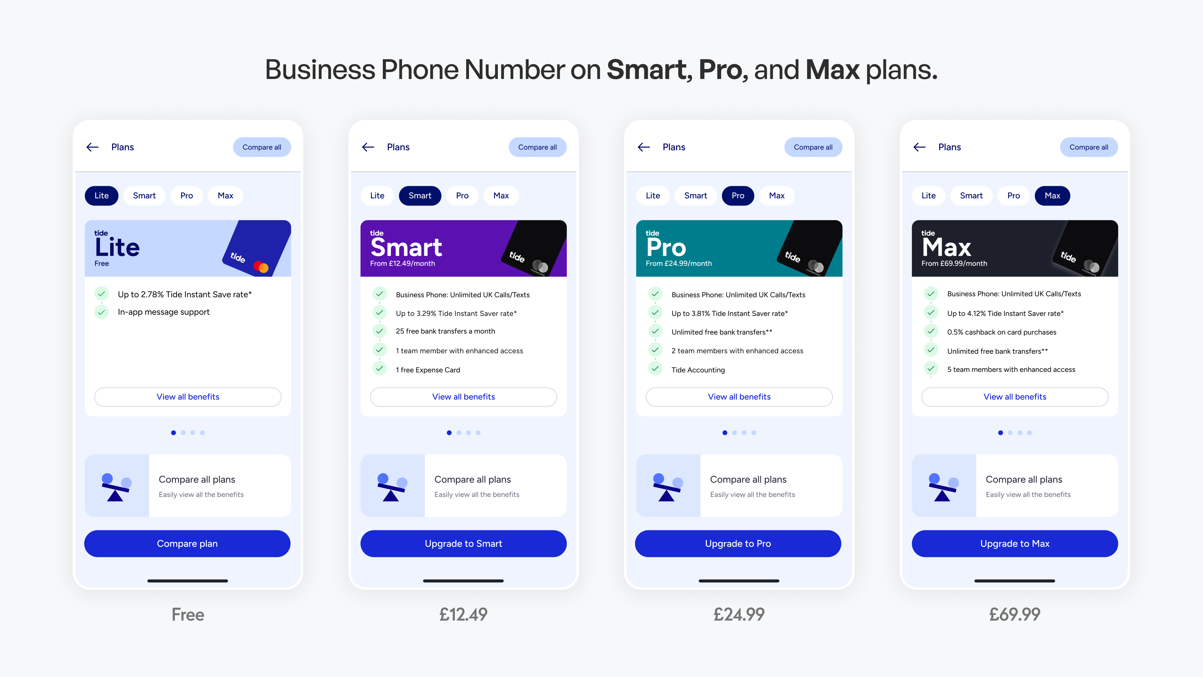 Tide Plans - Business Phone Number available on Smart, Pro, and Max