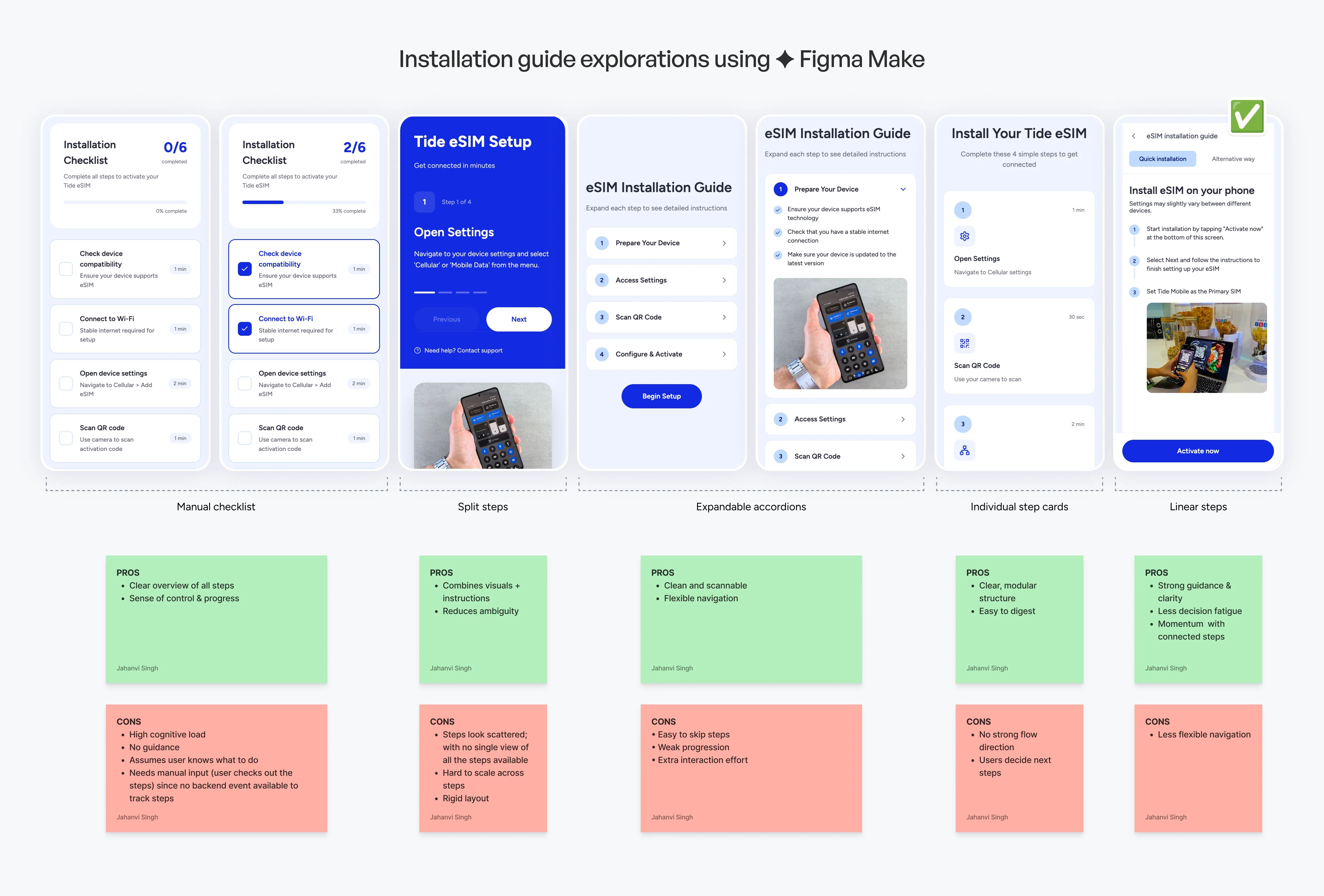 Figma Make explorations - eSIM installation guide approaches