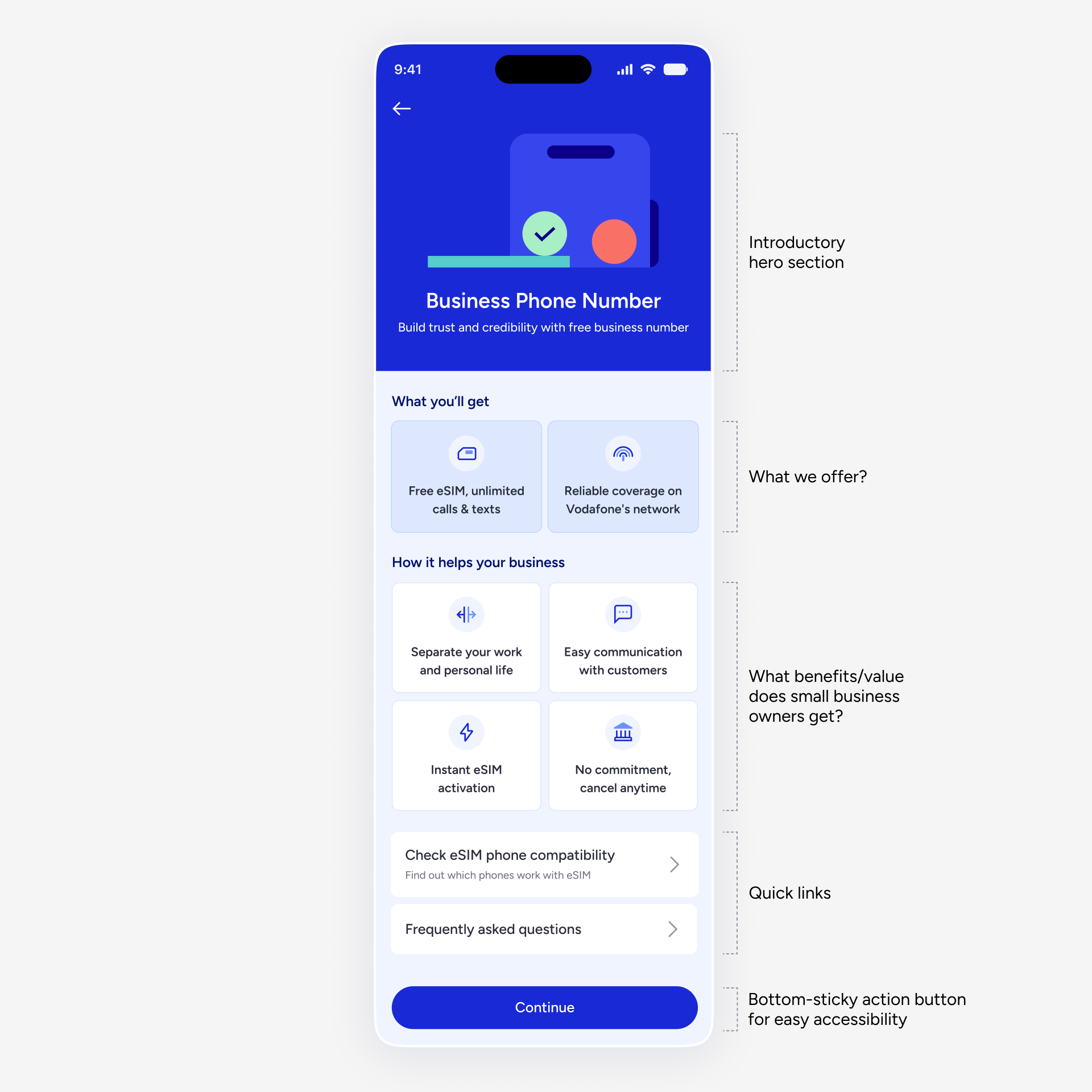 Business Phone Number landing screen
